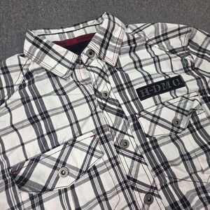 Harley Davidson H-DMC Shirt Mens S White/Gray/Black Plaid‎ Metal Button Up